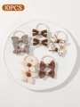 Set da 10 pezzi di fiocchi per capelli marroni e scrunchies floreali per neonati e bambini - Fantasia A Quadri Floreali Color Albicocca (set Da 10)
