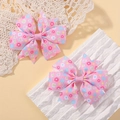 Barrettes à cheveux rose avec nœuds à motif marguerites pour bébés en ruban gros-grain - Rose Imprimé Floral (FJ039-2A-18)