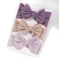Set di tre fasce per neonati con fiocchi in maglia a coste in viola e kaki - Viola Scuro-Farina d'Avena-Viola Chiaro (3T) / Set di 3 pezzi