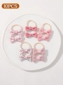Set of 10 pink series bow hair ties for toddlers in a stylish white ceramic tray - Pink Plaid Floral Print (set Of 10)