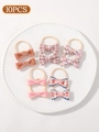 Set of 10 sweet bow hair ties with glitter, plaid, and floral patterns in a white tray - Pink Plaid Print (set Of 10)
