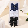 Set of 6 ribbed grosgrain bow hair clips in navy blue, white and black for girls - Blue White Black Mix (6E)