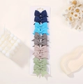 Set of 10 grosgrain ribbon bow hair clips in navy blue, light pink and green shades - Dark Tone Elegant Mix (10L)