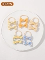 10pcs toddler bow hair tie set featuring colorful plaid and floral fabric patterns - Yellow And Blue Checkered Print (set Of 10)