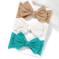 Set di 3 fasce per neonati in tessuto a coste con grandi fiocchi color cammello e bianco - Marrone Chiaro-Bianco-Blu Lago (3I) / Set di 3 pezzi
