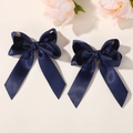 Lot de deux pinces à cheveux en satin bleu marine avec de longs rubans élégants - Bleu marine