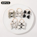 10-piece baby hair bow set in black and beige patterns for infants and kids - Black And White Checkered Polka Dots (set Of 10)