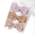 Set fasce per neonati con grandi fiocchi in maglia a coste viola, kaki e rosa cipria - Lavanda-Khaki-Rosa Cipria (3S) / Set di 3 pezzi
