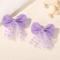 Par de pinzas de pelo con lazo de purpurina violeta y tul de lunares para niña - Pinza para el Cabello con Lazo de Malla (5856601309422) / Morado