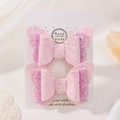 Paire de barrettes à nœuds rose pailleté en dentelle pour enfants sur carte - Rose