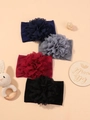 Set di 4 fasce per neonati con fiori di chiffon in blu, grigio, bordeaux e nero - 4B