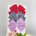 Three-piece set of red grey and purple textured bow headbands on nylon elastic bands - Red Gray And Purple Style
