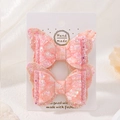 Barrettes papillon rose clair à paillettes pour enfants avec dentelle et sequins - Rose Pêche
