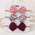 Set de 3 cintas elásticas para bebé con lazos rosas de lunares, flores y rojo oscuro - Estilo Floral de Lunares Serie Rosa (3E)