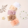 Set di 5 fasce per neonati in nylon con fiori di chiffon in bianco, beige, lilla e rosa - Stile Bianco Beige Viola Marrone E Rosa (5B)