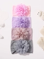 Set di 4 fasce per neonati in nylon con grandi fiori in chiffon rosa, lilla e grigio - 4C