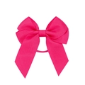 Detailed view of handmade double-layer grosgrain ribbon bow with elastic hair band - Rose Red