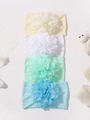 Lot de quatre bandeaux bébé en nylon avec fleurs en mousseline en jaune, blanc, vert et bleu - 4D
