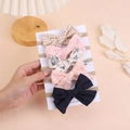 Fünferpack Baby Stirnbänder aus Nylon mit floralen und karierten Schleifen auf Karte - Mehrfarbige Kombination (5D)