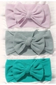 Lot de trois bandeaux élastiques pour bébé avec grands nœuds en coton côtelé violet bleu vert - Violet Pâle Bleu Gris Vert Émeraude (3P)