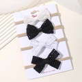 Set di 4 fasce per neonati con fiocchi in pizzo bianchi e neri su fasce in nylon - Stile Pizzo Bianco E Nero (4J)