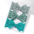 Set di 3 fasce per neonati in morbido tessuto a costine con grandi fiocchi verdi - Grigio Verde-Verde Salvia-Blu Lago (3V) / Set di 3 pezzi