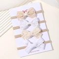 4-pack baby nylon headbands with lace bows in cream and white colors on a card - Cream And White Lace Style (4B)