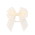 Creamy white double-layer grosgrain ribbon bow hair tie with elastic rubber band - Off White