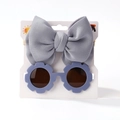 Ensemble bandeau à nœud et lunettes de soleil fleur pour bébé en bleu gris - Gris