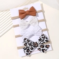 Set di 4 fasce per neonati con fiocchi in pelle, pizzo e leopardato su fasce in nylon - Stile Combinazione Pelle E Pizzo Leopardato (4I)