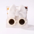 Baby-Stirnband mit Schleife und Blumen-Sonnenbrille-Set in Cremeweiß auf Displaykarte - Weiß