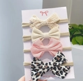 Set di 4 fasce per neonati con fiocchi in pizzo, tessuto rosa e stampa leopardata - Stile Misto Rosa E Leopardato (4D)