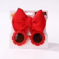 Rote Sonnenblume Sonnenbrille und passendes Schleifen Stirnband Set für Kinder auf Karte - Rot