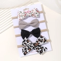 Set of four floral and leopard print baby nylon bow headbands on display card - Floral And Leopard Lace Combination Style (4F)
