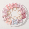 10-piece pink bow hair tie set for kids featuring lace, floral, and checkered patterns - Pink And White Floral Plaid Pattern (set Of 20)