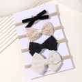 4-piece infant bow headband set with black velvet, lace, and crochet fabric styles - Black Velvet And Beige Lace Style (4G)