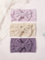 Lot de trois bandeaux élastiques pour bébé avec grands nœuds en lilas, crème et violet - Violet Clair Blanc Cassé Violet Foncé (3AJ)