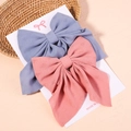 Floral print oversized bow hair clips in blue and pink with jacquard texture on display - Gray Blue And Lotus Pink Set (2D)