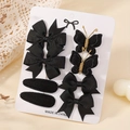 6-piece black children's hair clip set with grosgrain bows and embroidered butterflies - Black