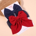 Floral print bow hair clip set in dark blue and wine red mesh fabric on card - Dark Blue And Wine Red Set (2E)
