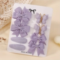 6-piece light purple children hair bow set on display card featuring ribbon textures - Lavender