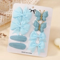 8-piece light blue ribbon bow and knitted butterfly hair clip set for girls - Light Blue
