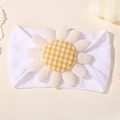 Soft nylon infant headband with white daisy flower and yellow checkered center - White (1)