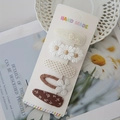 5-piece set of handmade embroidered floral hair clips for kids in beige and khaki tones - 5o (5 Pcs/Pack)
