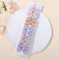 10-piece cute purple and yellow floral plaid hair clip set for girls on display card - 10B (Purple Series)