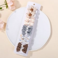 10-piece set of girls' hair clips in earthy tones with floral bows and polka dots - 10D (Beige Brown Series)