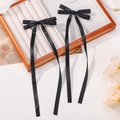 Zwei elegante schwarze Satin-Schleifen-Haarspangen mit langen Bändern für Frauen - Langes Schleifen-Modell / Schwarz