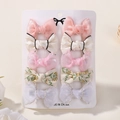 Lot de 10 barrettes à cheveux à nœuds faits main avec fleurs et tulle à paillettes - Ensemble Dégradé Rose et Blanc