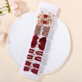 10pcs set of burgundy and cream bow hair clips with plaid and velvet textures on card - 10F (Red & White Series)