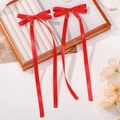 Set aus zwei roten Satin-Haarschleifen-Clips mit langen Quasten für Mädchen Haarstyling - Langes Schleifen-Modell / Rot